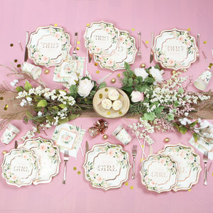 Floral Baby Shower Supplies Set | Stunning Real Gold Foil | Serves 16