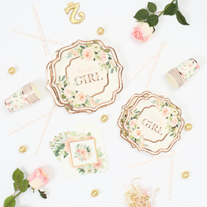 Floral Baby Shower Supplies Set | Stunning Real Gold Foil | Serves 16