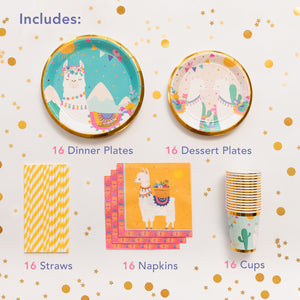 Llama Party Supplies | Stunning Real Gold Foil | Serves 16