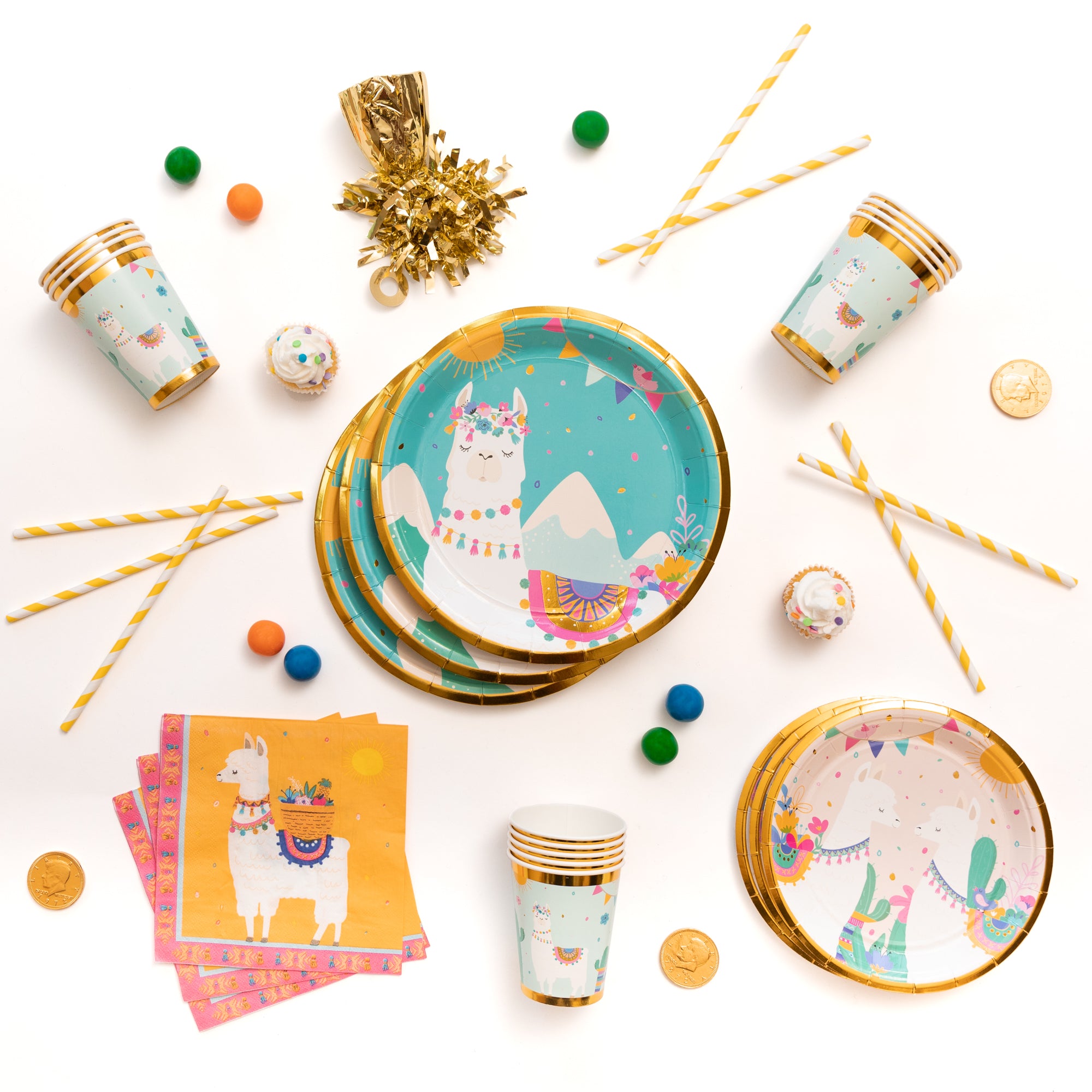 Llama Party Supplies | Stunning Real Gold Foil | Serves 16