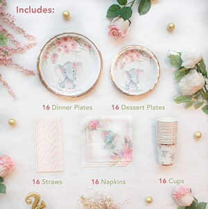 Elephant Party Supplies | Stunning Real Rose Gold Foil | Serves 16