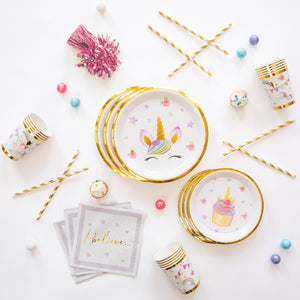 Unicorn Party Supplies Set | Stunning Real Gold Foil | Serves 16